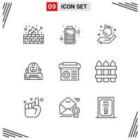 9 Icons Line Style Grid Based Creative Outline Symbols for Website Design Simple Line Icon Signs Isolated on White Background 9 Icon Set vector