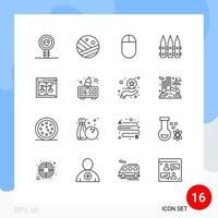 16 Universal Outlines Set for Web and Mobile Applications digital copyright hardware business gardening Editable Vector Design Elements