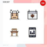 Set of 4 Modern UI Icons Symbols Signs for bag desk shop calendar chair Editable Vector Design Elements