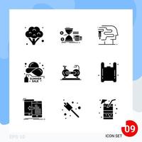 Modern Pack of 9 Icons Solid Glyph Symbols isolated on White Backgound for Website designing vector