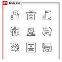 9 General Icons for website design print and mobile apps 9 Outline Symbols Signs Isolated on White Background 9 Icon Pack vector