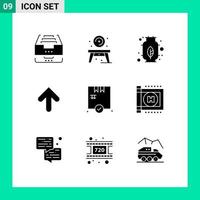 Modern Set of 9 Solid Glyphs Pictograph of box upload disk up arrow Editable Vector Design Elements