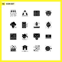 Pictogram Set of 16 Simple Solid Glyphs of thanksgiving pumpkin exercise autumn machine Editable Vector Design Elements