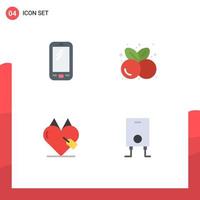 Mobile Interface Flat Icon Set of 4 Pictograms of phone summer huawei food e Editable Vector Design Elements