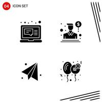 Collection of 4 Vector Icons in solid style Pixle Perfect Glyph Symbols for Web and Mobile Solid Icon Signs on White Background 4 Icons