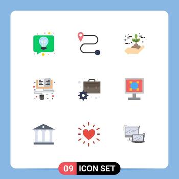 Flat Color Pack of 9 Universal Symbols of management business green briefcase learning Editable Vector Design Elements
