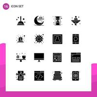 Group of 16 Solid Glyphs Signs and Symbols for emergency financial glass filter business Editable Vector Design Elements