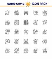 Coronavirus Precaution Tips icon for healthcare guidelines presentation 25 line icon pack such as water wash virus healthcare time viral coronavirus 2019nov disease Vector Design Elements