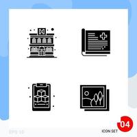 Modern Pack of 4 Icons Solid Glyph Symbols isolated on White Backgound for Website designing vector