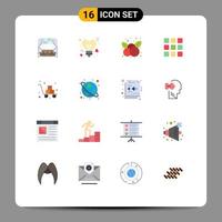 Mobile Interface Flat Color Set of 16 Pictograms of cart squares cherry shape web Editable Pack of Creative Vector Design Elements