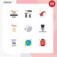 Mobile Interface Flat Color Set of 9 Pictograms of moon touch arrow mobile gestures Editable Vector Design Elements