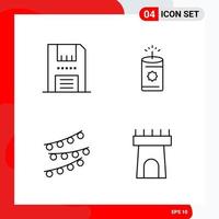 Creative Set of 4 Universal Outline Icons isolated on White Background vector