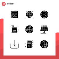 9 User Interface Solid Glyph Pack of modern Signs and Symbols of web sweet bluetooth jar food Editable Vector Design Elements