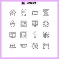 Outline Pack of 16 Universal Symbols of bow tie web poster web page files Editable Vector Design Elements