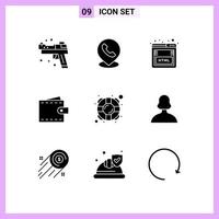 Mobile Interface Solid Glyph Set of 9 Pictograms of help user coding interface business Editable Vector Design Elements