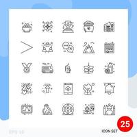 Modern Set of 25 Lines Pictograph of design st award pot coin Editable Vector Design Elements