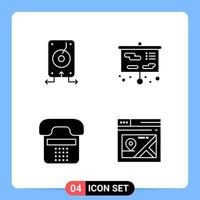 4 Solid Black Icon Pack Glyph Symbols for Mobile Apps isolated on white background 4 Icons Set vector