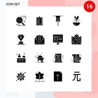 Set of 16 Modern UI Icons Symbols Signs for marketing cup presentation award robbit Editable Vector Design Elements