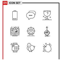 9 General Icons for website design print and mobile apps 9 Outline Symbols Signs Isolated on White Background 9 Icon Pack vector