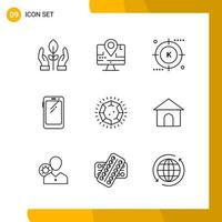 9 Icon Set Line Style Icon Pack Outline Symbols isolated on White Backgound for Responsive Website Designing vector