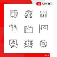 Creative Set of 9 Universal Outline Icons isolated on White Background vector