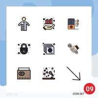 paquete de iconos de vector de stock de 9 signos y símbolos de línea para la colección elementos de diseño de vector editables de bloqueo seguro de mano segura