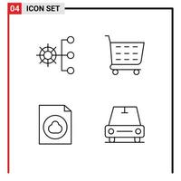 paquete de interfaz de usuario de 4 colores planos básicos de línea rellena de elementos de diseño de vector editables de coche de tienda de gestión de documentos de la empresa