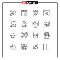 User Interface Pack of 16 Basic Outlines of balloon marketing ferris internet browser Editable Vector Design Elements