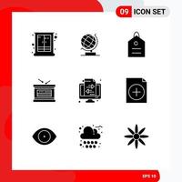 Pictogram Set of 9 Simple Solid Glyphs of banking independece web holiday tag Editable Vector Design Elements