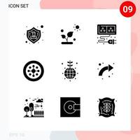 Vector Pack of 9 Icons in Solid Style Creative Glyph Pack isolated on White Background for Web and Mobile