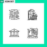 paquete de 4 iconos de estilo de línea establece símbolos de esquema para imprimir signos creativos aislados en fondo blanco 4 conjunto de iconos vector