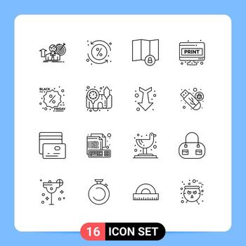 16 Creative Icons Modern Signs and Symbols of black friday print transaction paper computer sheet Editable Vector Design Elements