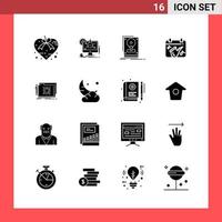 16 Icon Pack Solid Style Glyph Symbols on White Background Simple Signs for general designing vector