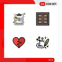 Mobile Interface Filledline Flat Color Set of 4 Pictograms of analysis like boxes interior broken Editable Vector Design Elements