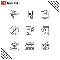 conjunto perfecto de píxeles de iconos de 9 líneas conjunto de iconos de esquema para el diseño de sitios web y la interfaz de aplicaciones móviles vector