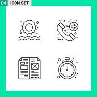 paquete de 4 iconos de estilo de línea establece símbolos de esquema para imprimir signos creativos aislados en fondo blanco 4 conjunto de iconos vector