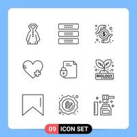 9 Line Black Icon Pack Outline Symbols for Mobile Apps isolated on white background 9 Icons Set vector