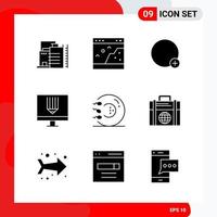 Creative Set of 9 Universal Glyph Icons isolated on White Background vector