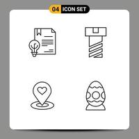 Group of 4 Modern Filledline Flat Colors Set for business location finder invention nut heart Editable Vector Design Elements