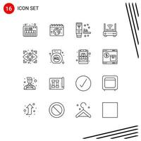 16 Universal Outlines Set for Web and Mobile Applications scan modem environment internet wifi Editable Vector Design Elements