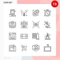 paquete de vectores de 16 iconos en estilo de línea paquete de contorno creativo aislado en fondo blanco para web y móvil