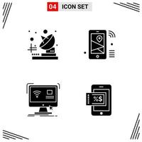 4 iconos símbolos de glifos creativos basados en cuadrícula de estilo sólido para el diseño de sitios web signos de iconos sólidos simples aislados en fondo blanco conjunto de 4 iconos vector