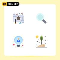 Pack of 4 Modern Flat Icons Signs and Symbols for Web Print Media such as plan creative plan look idea Editable Vector Design Elements