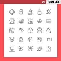 conjunto de pictogramas de 25 líneas simples de utensilios de cocina comida torta bebida independiente elementos de diseño vectorial editables vector