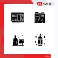 Pack of 4 Modern Solid Glyphs Signs and Symbols for Web Print Media such as blueprint alcohol plan box glass Editable Vector Design Elements