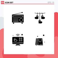 4 Creative Icons Modern Signs and Symbols of radio connections media love internet of things Editable Vector Design Elements