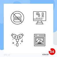 Modern Pack of 4 Icons Line Outline Symbols isolated on White Backgound for Website designing vector