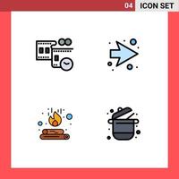 Set of 4 Vector Filledline Flat Colors on Grid for film reel fire time right cooking Editable Vector Design Elements