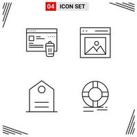 4 iconos estilo de línea cuadrícula basada en símbolos de contorno creativo para el diseño de sitios web signos de icono de línea simple aislados en fondo blanco 4 conjunto de iconos vector