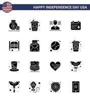 conjunto de 16 glifos sólidos vectoriales el 4 de julio, día de la independencia de estados unidos, como saloon bar man american day, elementos de diseño vectorial editables del día de estados unidos vector